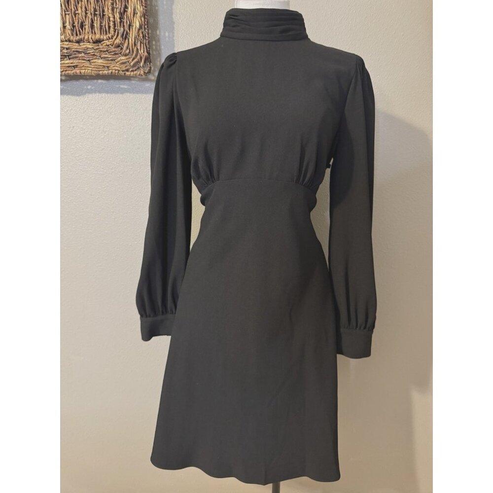Adrianna Papell Dress 12 Black Mock Neck A Line Crepe Long Sleeve NEW - Picture 3 of 13
